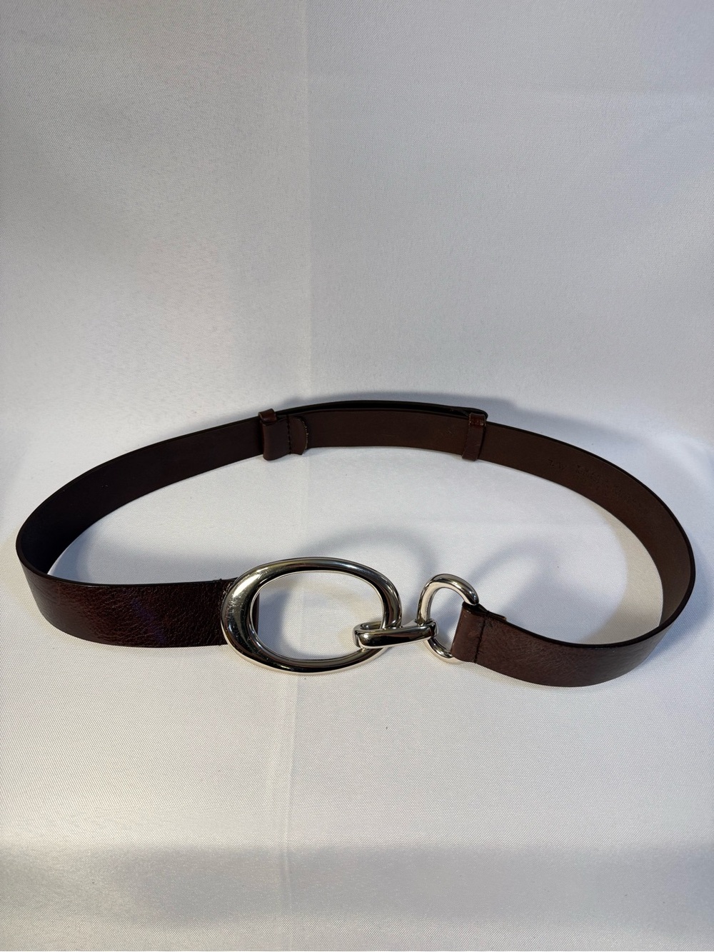 The Limited Brown Leather Adjustable Belt with Silver Oval Link Buckle